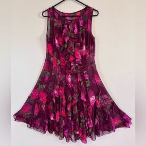 Flowing  Sheer Sleeveless Dress with elegant burgundy satin under slip- size med